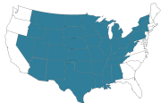 Karte der USA mit den Bundesstaaten jenseits der Küsten.